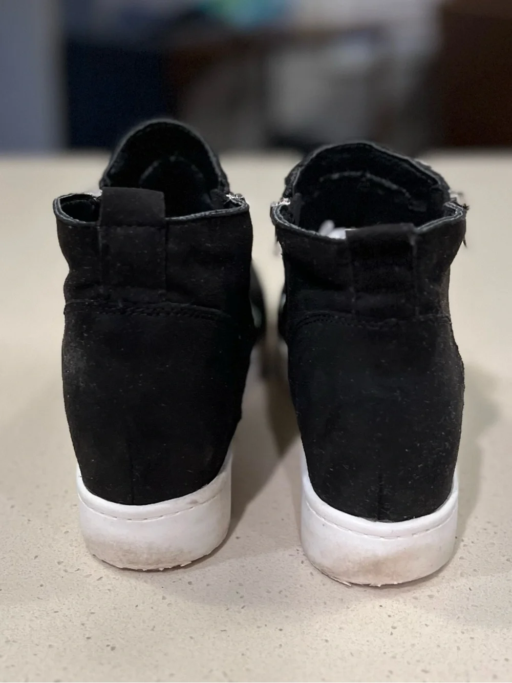Soda Black Suede Platform Sneaker Booties with Silver Zippers Women's Size 9